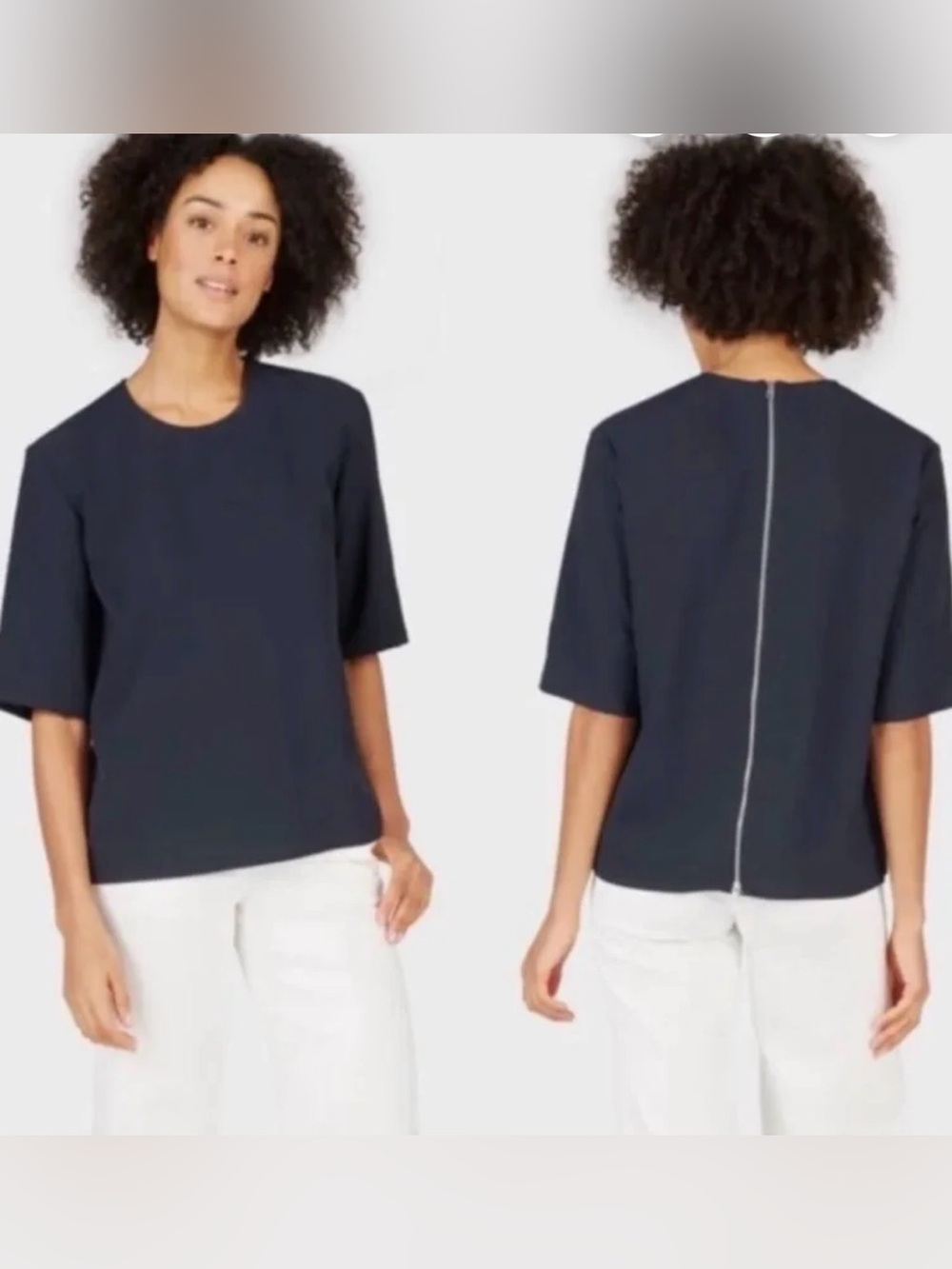 Everlane Back Zip Top Sz 6 Japanese Go Weave Minimalist Modern Boxy Navy